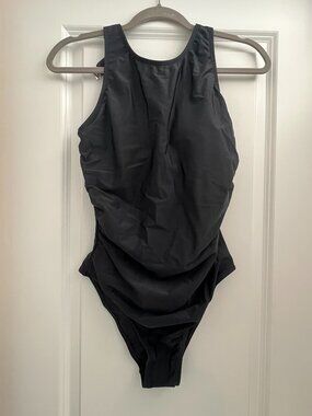 High Neck, Open Back Black Swimsuit